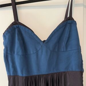 BCBGMaxAzria Blue and Black Spaghetti Strap Bustier Top Maxi Dress